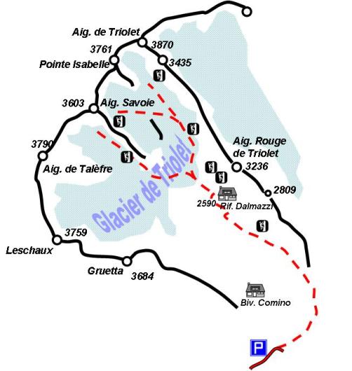 Mapa ledovce Triolet, kresba Jirka Vodsloň