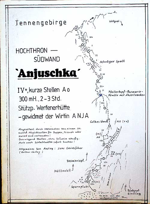 Anjuschka, původní nákres A. Prechta v knize na Werfener Hütte