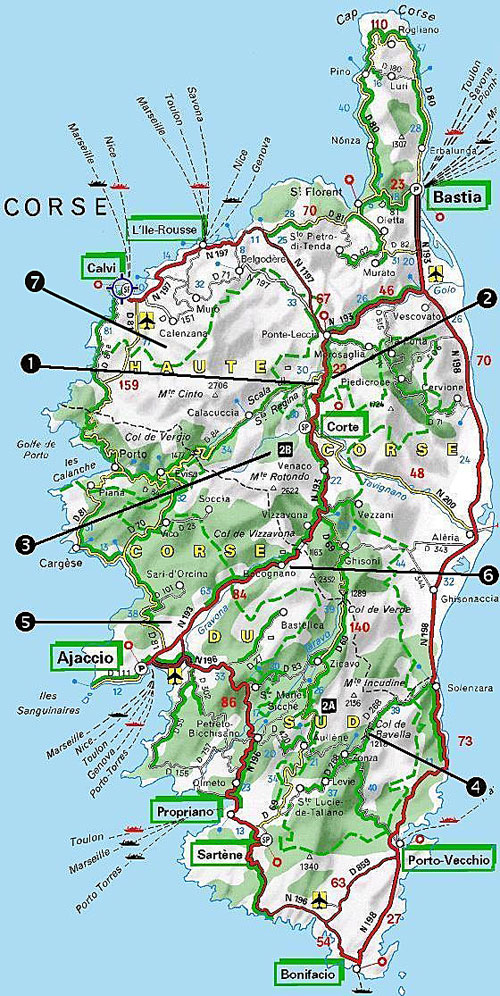 Mapa lezeckých oblastí na Korsice