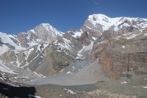 Mutné jezero (3600m) s Čimtargou (5494m) a Energijí (5120m)