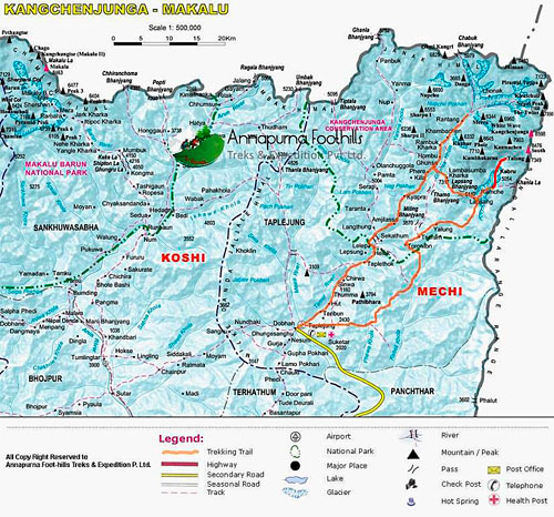Mapka východního Nepálu