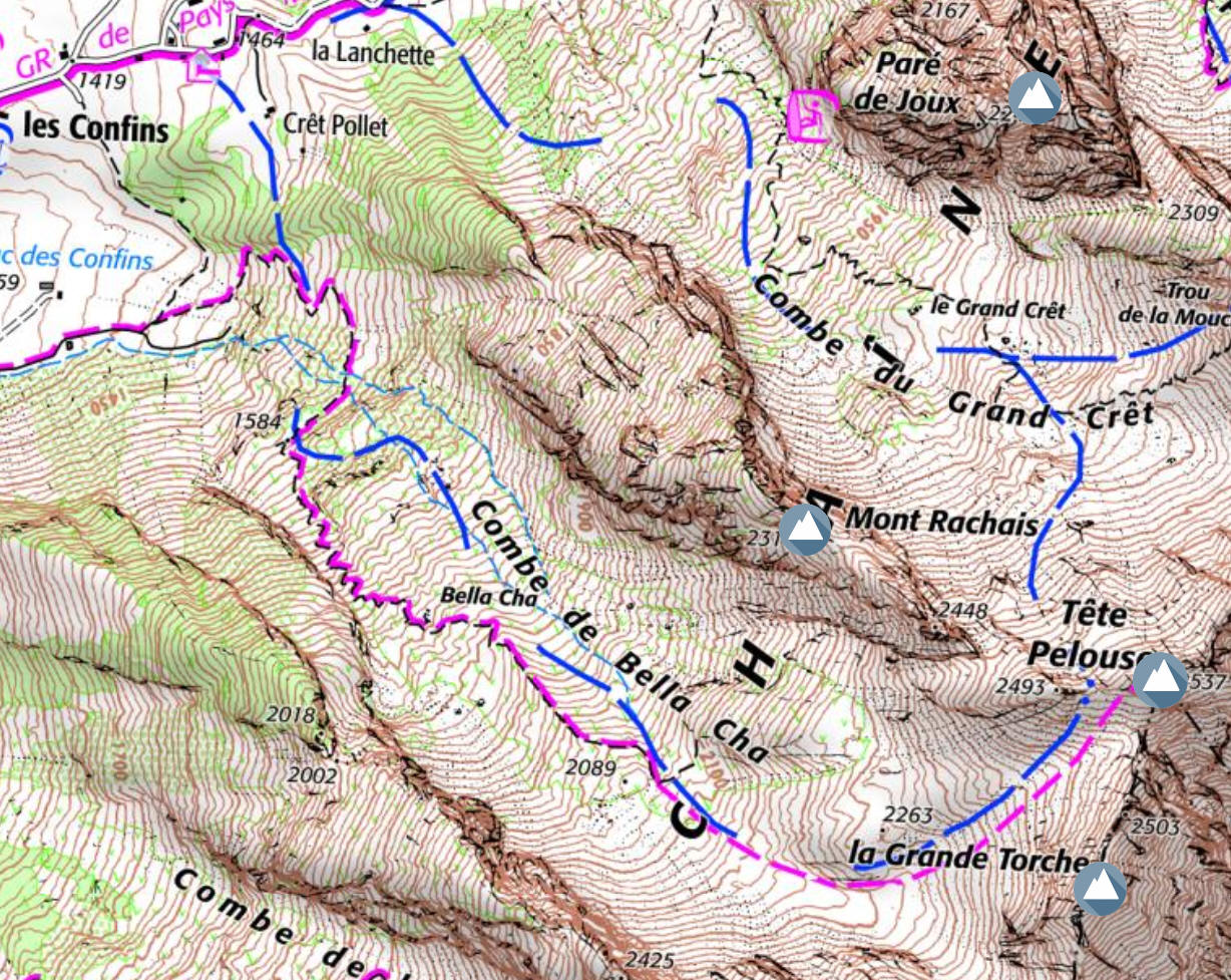 Mapa: Tête Pelouse-Combe de Bella Cha